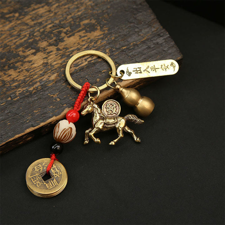 Buddha Stones Year Of The Horse Copper Brass Five-Emperor Coins Wealth Key Chain - Five-Emperor Coins Peace Horse - image 8