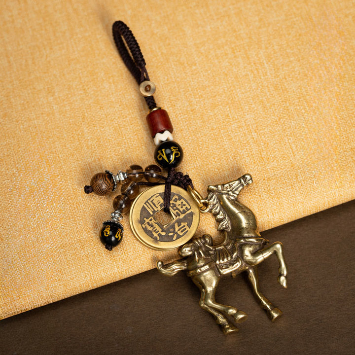 Buddha Stones Year Of The Horse Copper Brass Five-Emperor Coins Om Mani Padme Hum Protection Key Chain - image 11