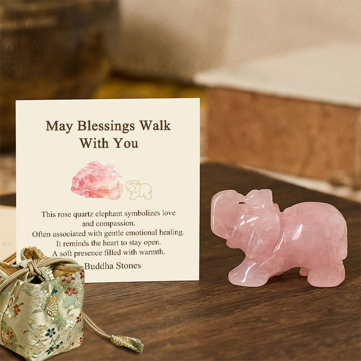 Buddha Stones ''May Blessings Walk With You'' Natural Small Elephant Amazonite Amethyst Jade Black Obsidian Stone Decoration Includes Gift Message Card - Rose Quartz 5*3.9*2.5cm - Deluxe Gift Bag (+$9.59) - image 45