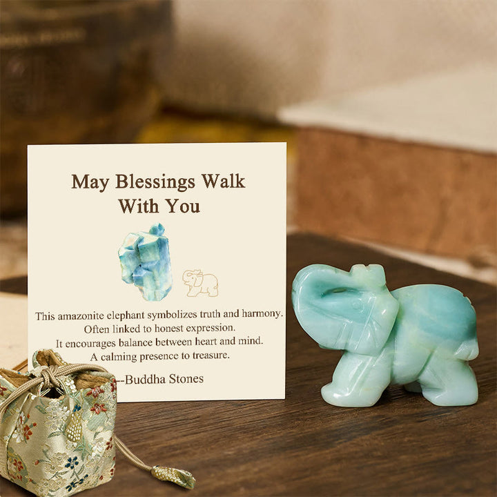 Buddha Stones ''May Blessings Walk With You'' Natural Small Elephant Amazonite Amethyst Jade Black Obsidian Stone Decoration Includes Gift Message Card - Amazonite 5*3.9*2.5cm - Deluxe Gift Bag (+$9.59) - image 8
