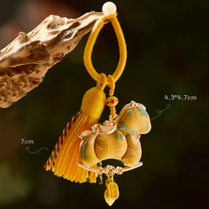 Buddha Stones Year Of The Horse Embroidery Freedom Key Chain - Yellow Horse(Size: 43*47mm) - image 2