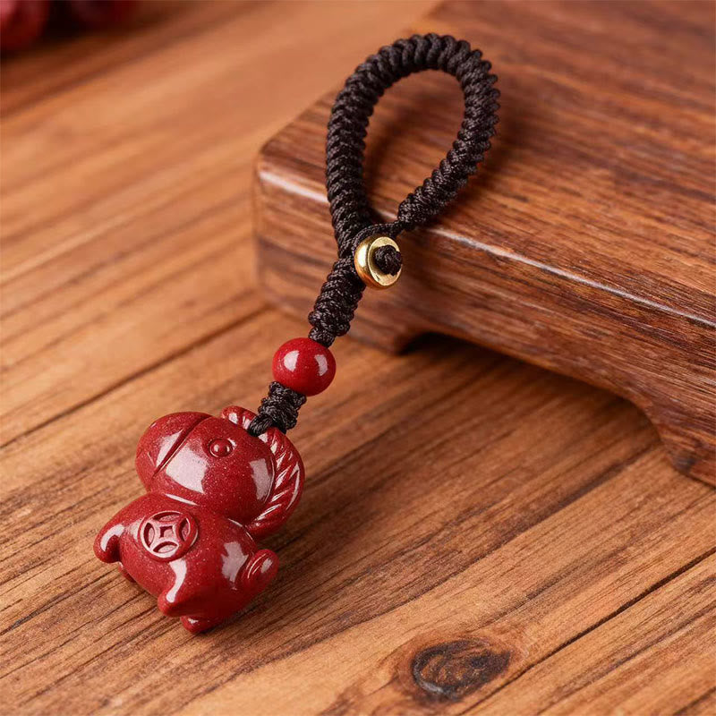 Buddha Stones Year Of The Horse Cinnabar Keep Away Evil Spirits Key Chain - DarkRed Horse - image 0