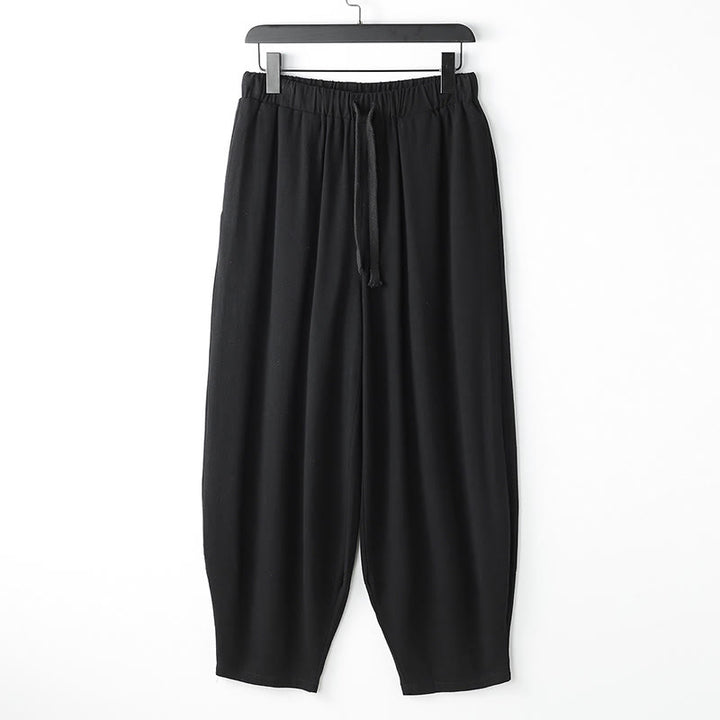 Buddha Stones Summer Solid Color Drawstring Ankle-Length Men's Harem Pants With Pockets - Black - US/UK/AU54，EU64 (9XL) - image 1