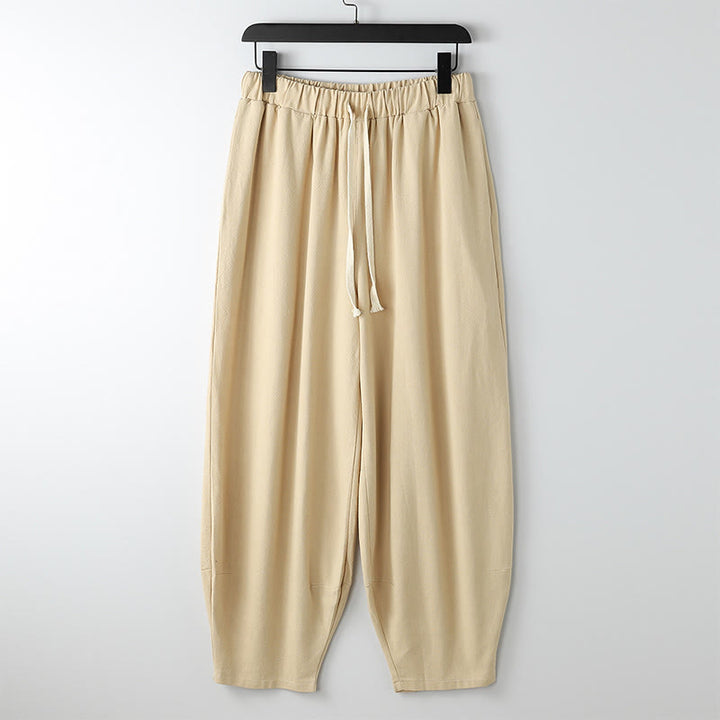 Buddha Stones Summer Solid Color Drawstring Ankle-Length Men's Harem Pants With Pockets - Khaki - US/UK/AU54，EU64 (9XL) - image 3