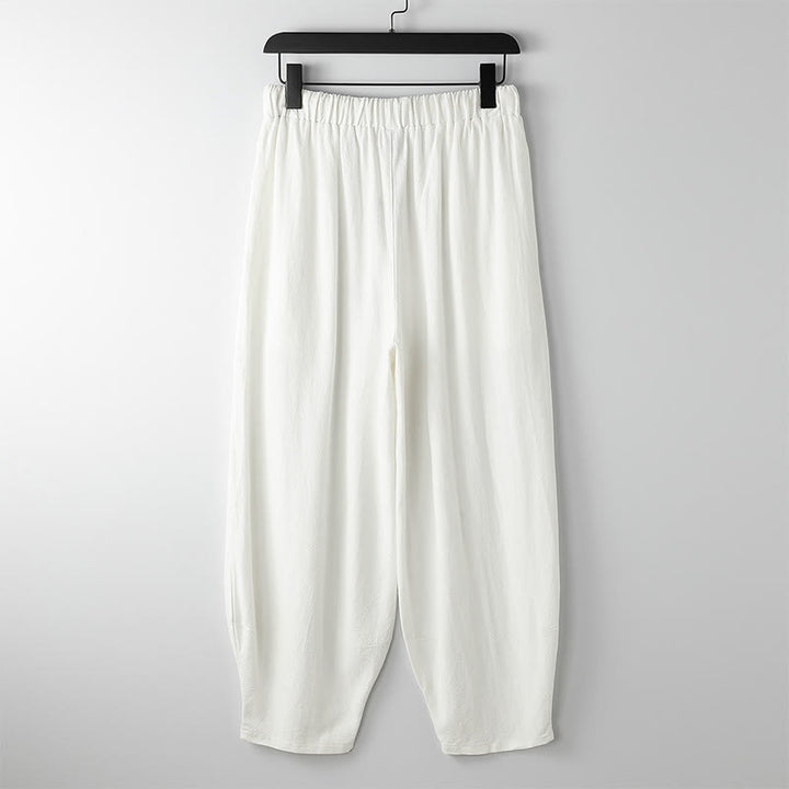 Buddha Stones Summer Solid Color Drawstring Ankle-Length Men's Harem Pants With Pockets - image 5