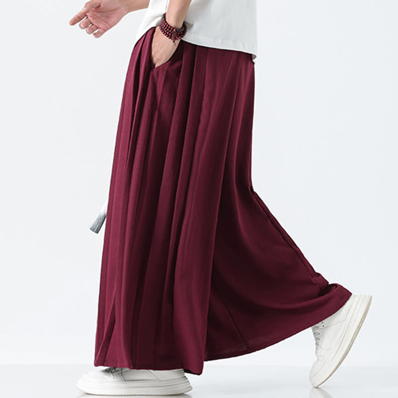 Buddha Stones Summer Dragon Drawstring Design Cotton Ankle-Length Men's Wide Leg Pants With Pockets - image 19
