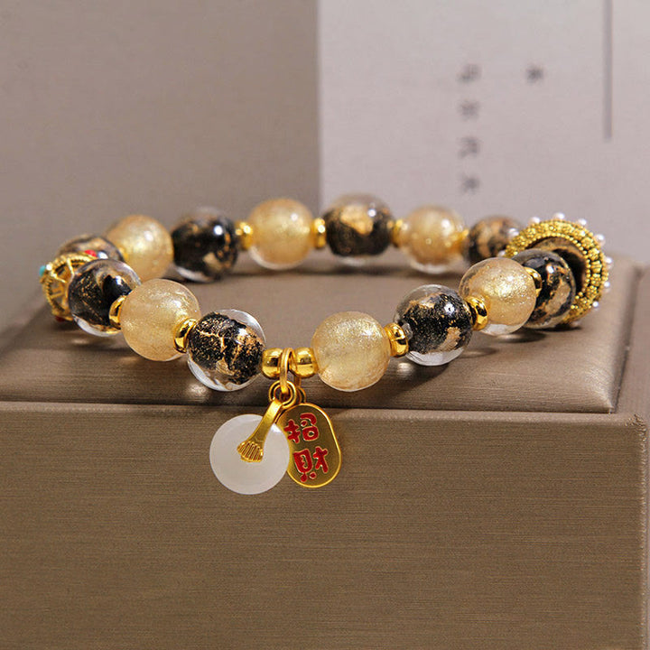 Buddha Stones Black Gold Liuli Glass Bead Attracts Wealth Peace Buckle Blessing Bracelet - image 6