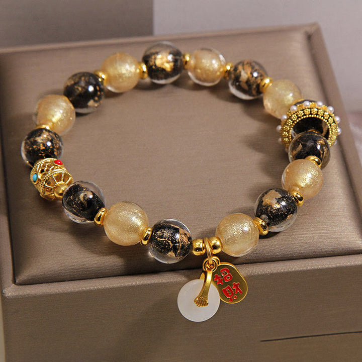 Buddha Stones Black Gold Liuli Glass Bead Attracts Wealth Peace Buckle Blessing Bracelet - image 1