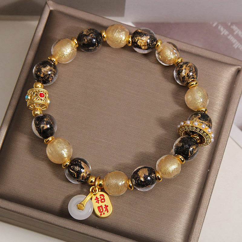 Buddha Stones Black Gold Liuli Glass Bead Attracts Wealth Peace Buckle Blessing Bracelet - image 2