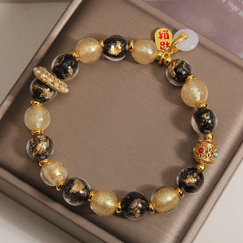 Buddha Stones Black Gold Liuli Glass Bead Attracts Wealth Peace Buckle Blessing Bracelet - image 3