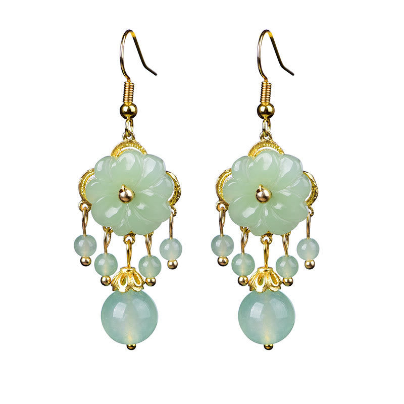 Buddha Stones Green Pink Flower Liuli Glass Drop Earrings - image 3