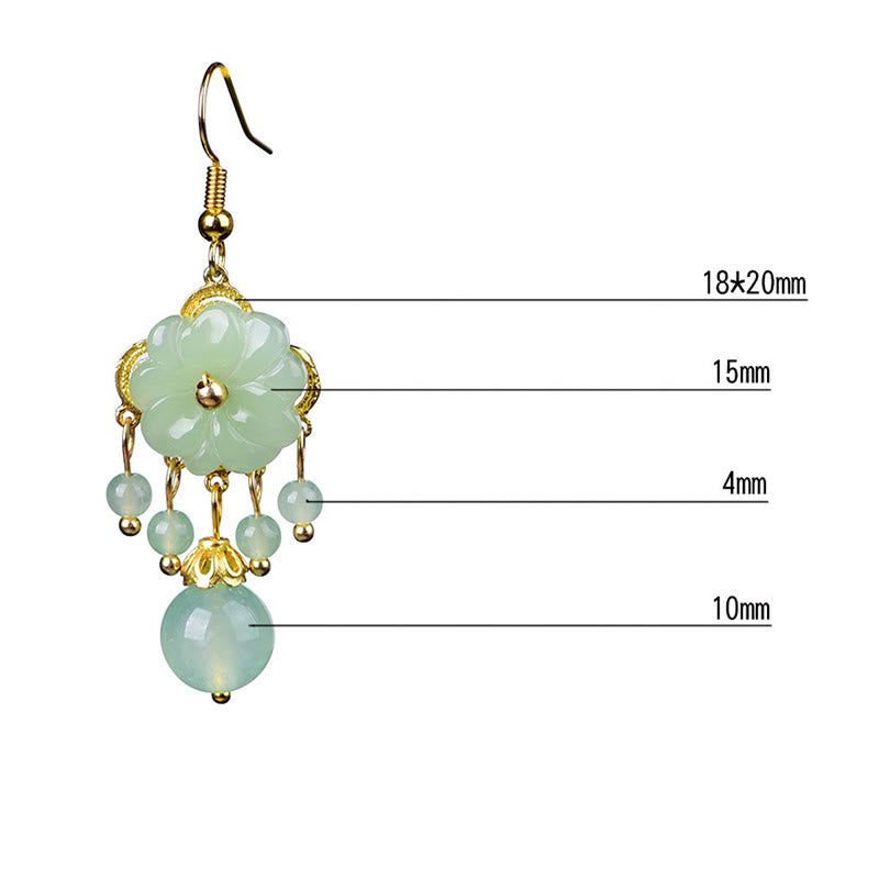 Buddha Stones Green Pink Flower Liuli Glass Drop Earrings - image 4