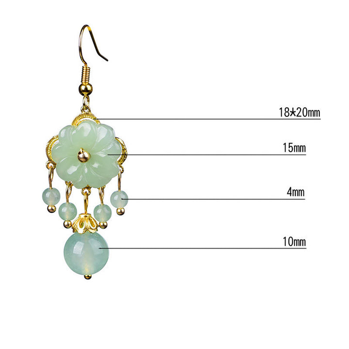 Buddha Stones Green Pink Flower Liuli Glass Drop Earrings - image 4