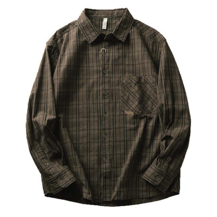 Buddha Stones Fall Commute Embroidery Plaid Pattern Men's Cotton Long Sleeve Shirts With Pocket - image 16