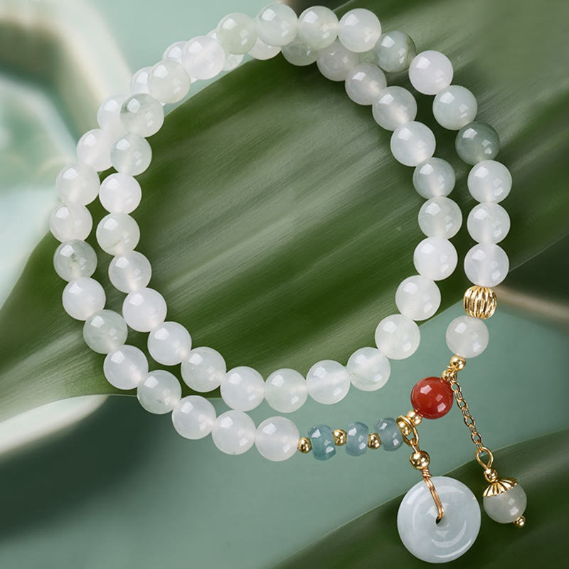 Buddha Stones Jade Peace Buckle Luck Abundance Double Wrap Bracelet - Jade Peace Buckle (Wrist Circumference: 15-16cm) - image 0