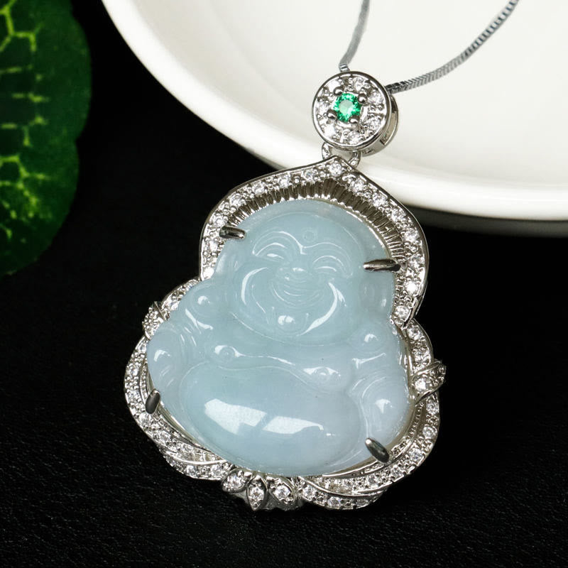Buddha Stones Jade Laughing Buddha Abundance Necklace Pendant - image 9
