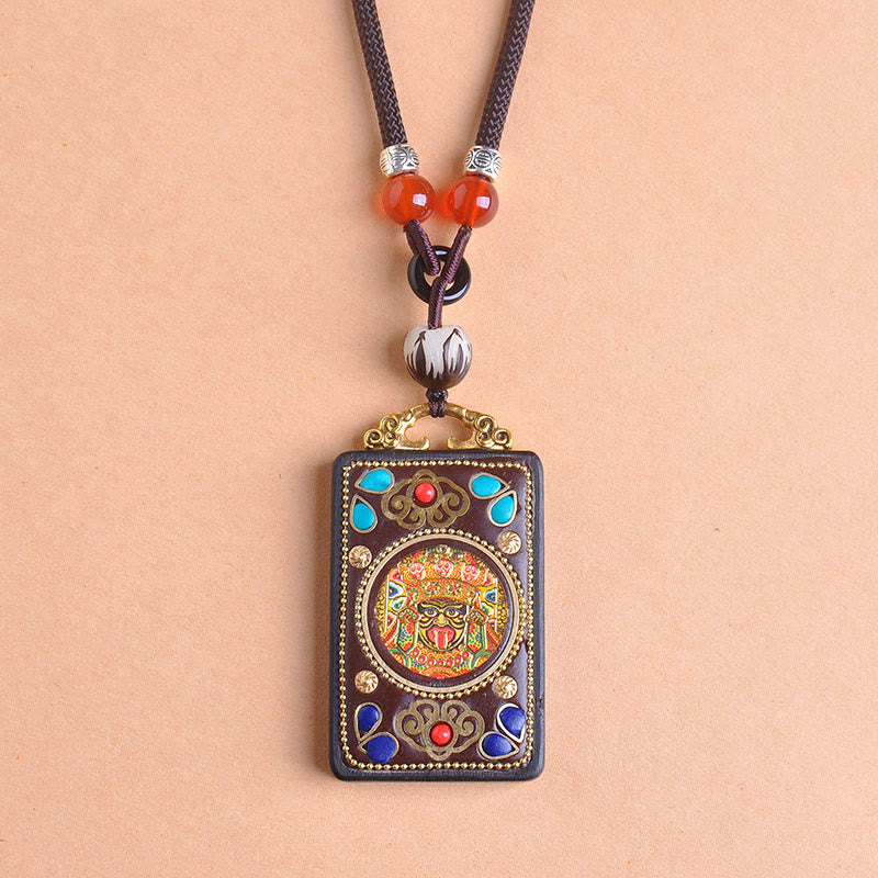 Buddha Stones Thangka Yin Yang Copper Coins Ebony Wood Zakiram Balance Pendant Necklace - image 2