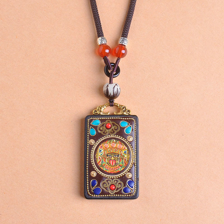 Buddha Stones Thangka Yin Yang Copper Coins Ebony Wood Zakiram Balance Pendant Necklace - image 2