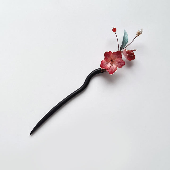Buddha Stones Velvet Flower Ebony Wood Balance Hairpin - Ebony Wood Velvet Flower - image 0