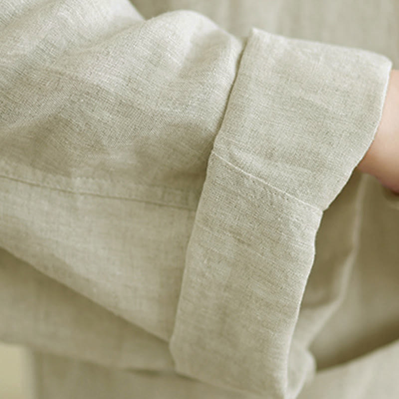 Buddha Stones Spring Crew Neck Long Sleeve Plain Women's Cotton Buttons Shirt With Pockets - image 16