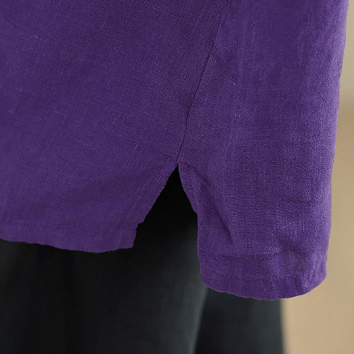 Buddha Stones Spring V-Neck Frog-Button Long Sleeve Plain Women's Cotton Shirt  - image 19