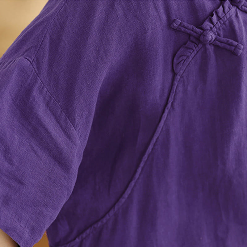 Buddha Stones Spring V-Neck Frog-Button Long Sleeve Plain Women's Cotton Shirt  - image 21