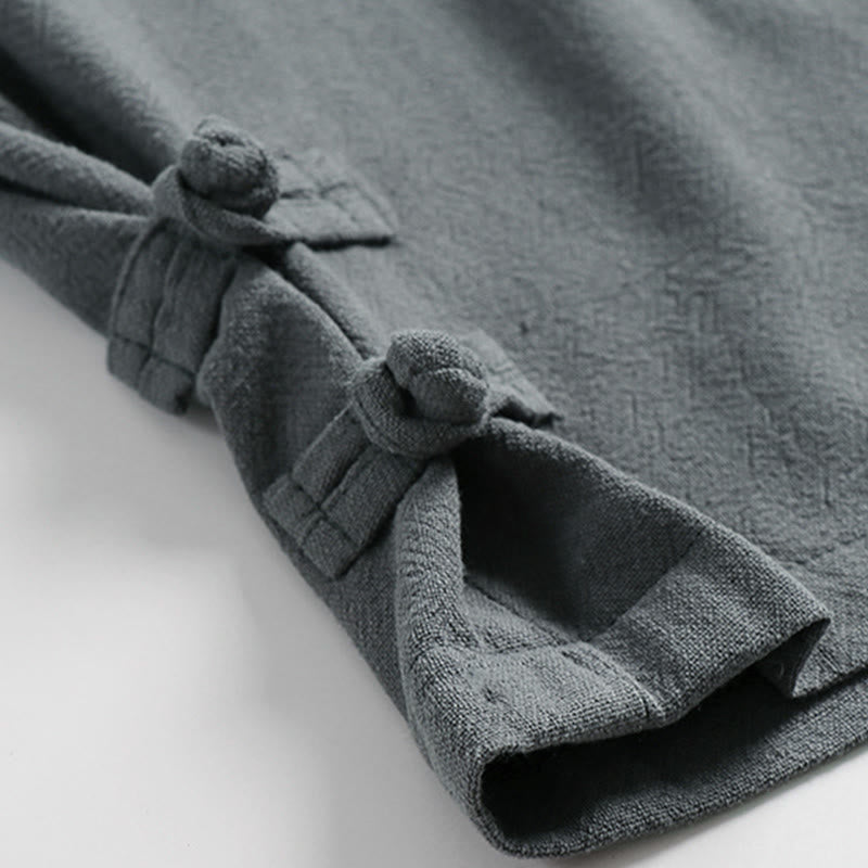 Buddha Stones Summer Drawstring Elastic Waist Frog-Button Ankle-Length Men's Cotton Linen Pants With Pockets - image 7