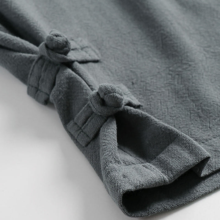 Buddha Stones Summer Drawstring Elastic Waist Frog-Button Ankle-Length Men's Cotton Linen Pants With Pockets - image 7
