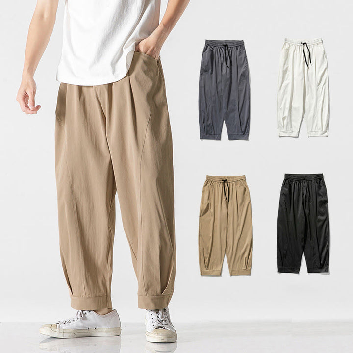 Buddha Stones Summer Solid Drawstring Ankle-Length Men's Cargo Harem Pants With Pockets - image 6