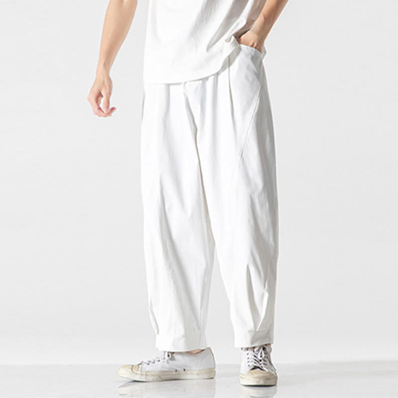 Buddha Stones Summer Solid Drawstring Ankle-Length Men's Cargo Harem Pants With Pockets - image 26