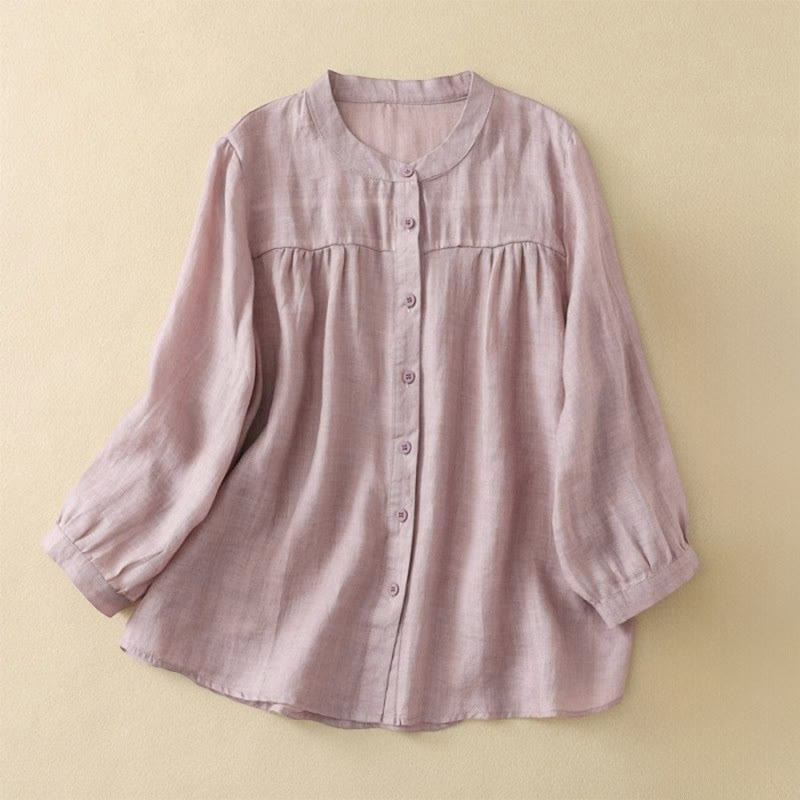 Buddha Stones Plain Crew Neck Buttons Design Three Quarter Sleeve Women's Shirt - MistyRose - US14，UK/AU18，EU46 (3XL) - image 10