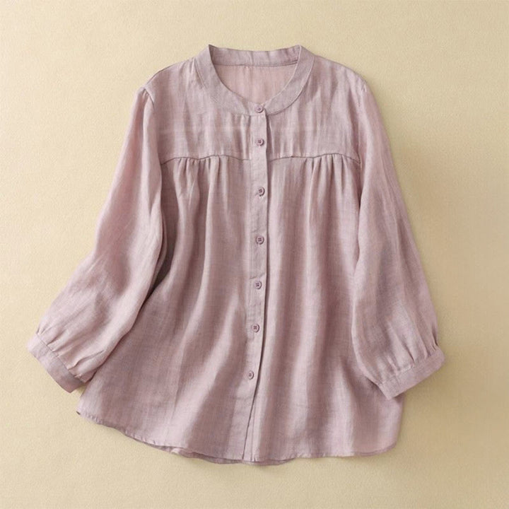 Buddha Stones Plain Crew Neck Buttons Design Three Quarter Sleeve Women's Shirt - MistyRose - US14，UK/AU18，EU46 (3XL) - image 10