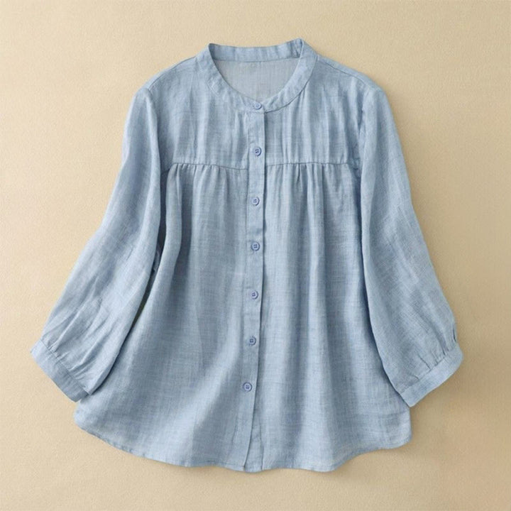 Buddha Stones Plain Crew Neck Buttons Design Three Quarter Sleeve Women's Shirt - LightSkyBlue - US14，UK/AU18，EU46 (3XL) - image 5