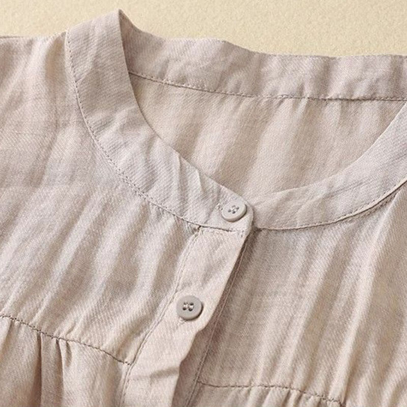 Buddha Stones Plain Crew Neck Buttons Design Three Quarter Sleeve Women's Shirt - image 16