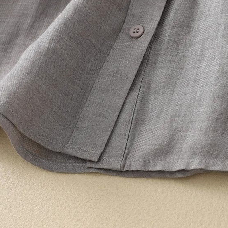 Buddha Stones Plain Crew Neck Buttons Design Three Quarter Sleeve Women's Shirt - image 3