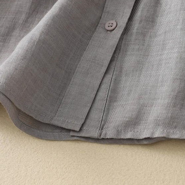 Buddha Stones Plain Crew Neck Buttons Design Three Quarter Sleeve Women's Shirt - image 3