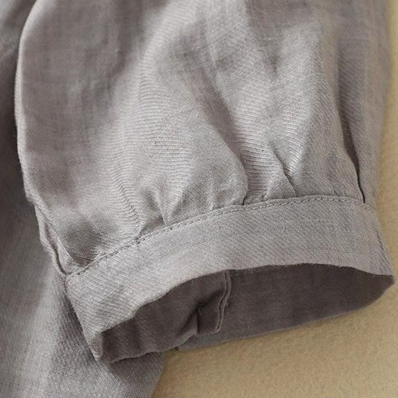 Buddha Stones Plain Crew Neck Buttons Design Three Quarter Sleeve Women's Shirt - image 4