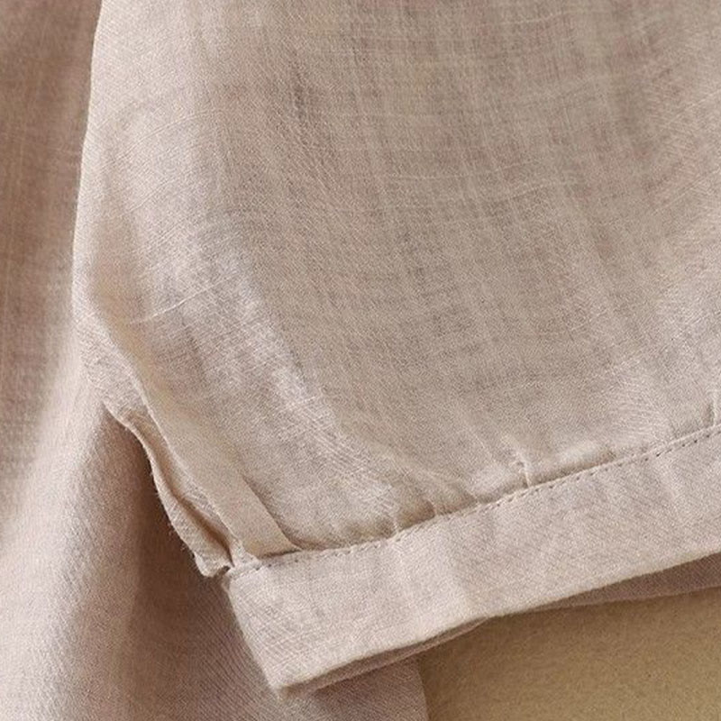 Buddha Stones Plain Crew Neck Buttons Design Three Quarter Sleeve Women's Shirt - image 17