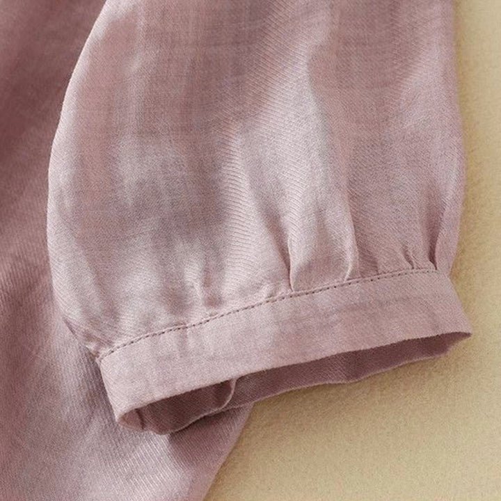 Buddha Stones Plain Crew Neck Buttons Design Three Quarter Sleeve Women's Shirt - image 14