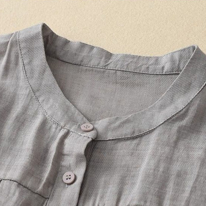 Buddha Stones Plain Crew Neck Buttons Design Three Quarter Sleeve Women's Shirt - image 1