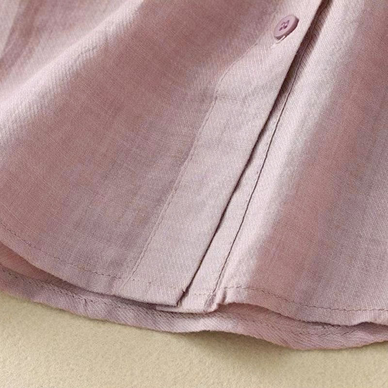 Buddha Stones Plain Crew Neck Buttons Design Three Quarter Sleeve Women's Shirt - image 13