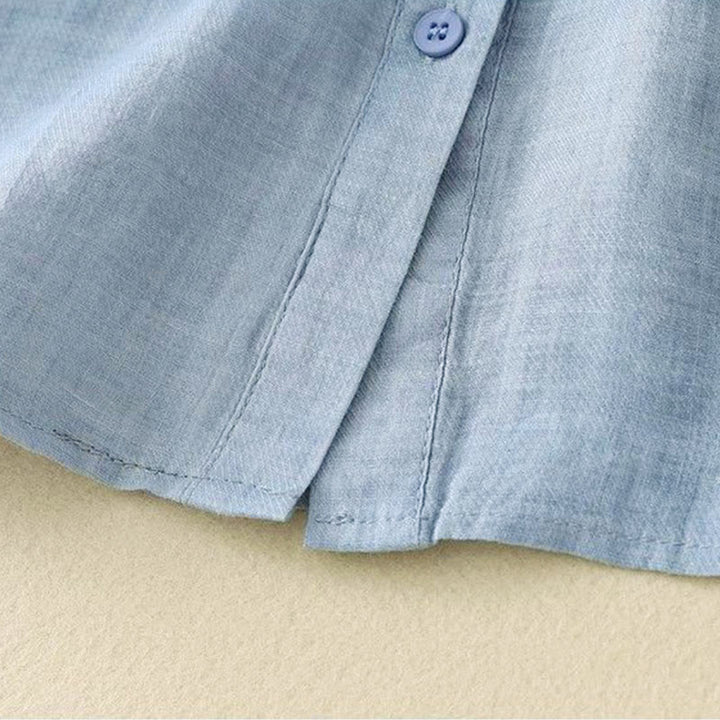 Buddha Stones Plain Crew Neck Buttons Design Three Quarter Sleeve Women's Shirt - image 8