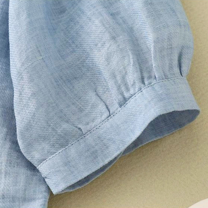 Buddha Stones Plain Crew Neck Buttons Design Three Quarter Sleeve Women's Shirt - image 9