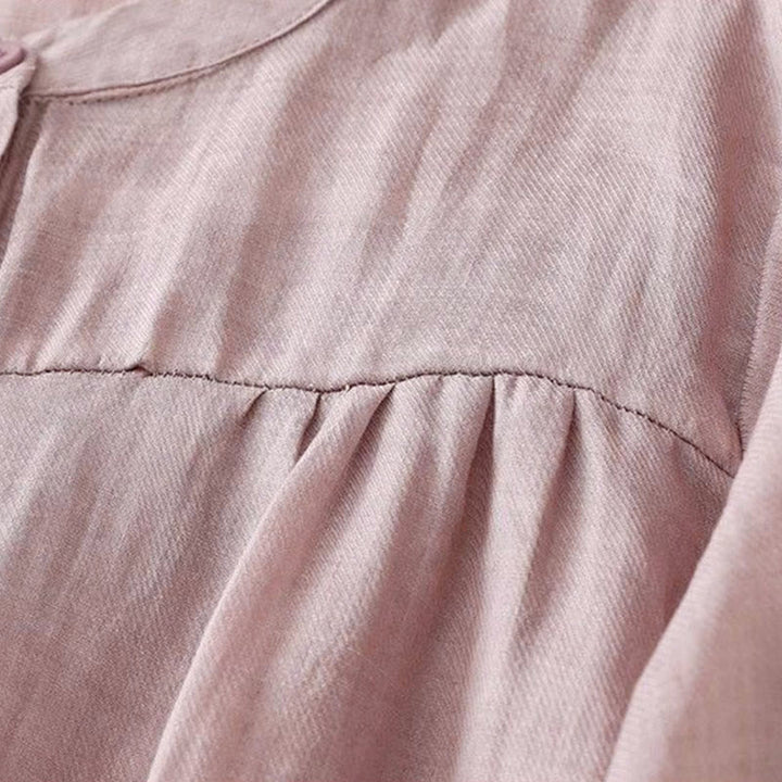 Buddha Stones Plain Crew Neck Buttons Design Three Quarter Sleeve Women's Shirt - image 12