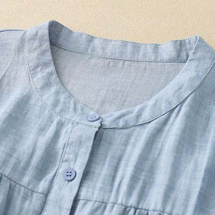 Buddha Stones Plain Crew Neck Buttons Design Three Quarter Sleeve Women's Shirt - image 6