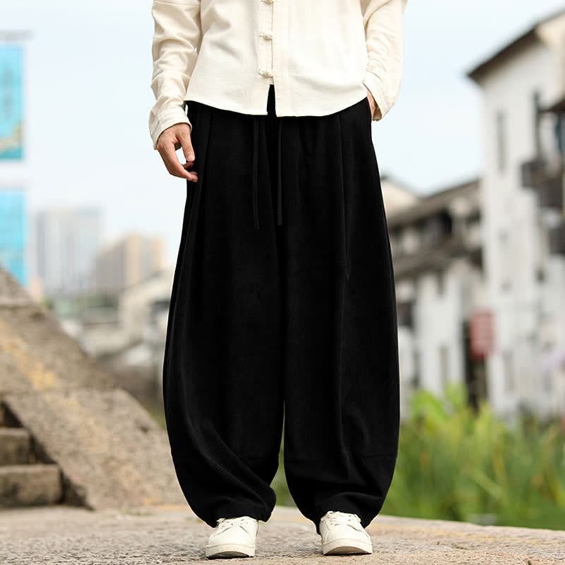 Buddha Stones Fall Solid Elastic Waist Drawstring Men's Harem Pants With Pockets - image 17