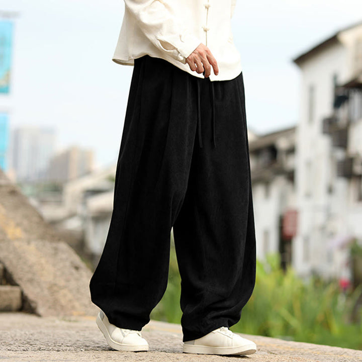 Buddha Stones Fall Solid Elastic Waist Drawstring Men's Harem Pants With Pockets - image 15