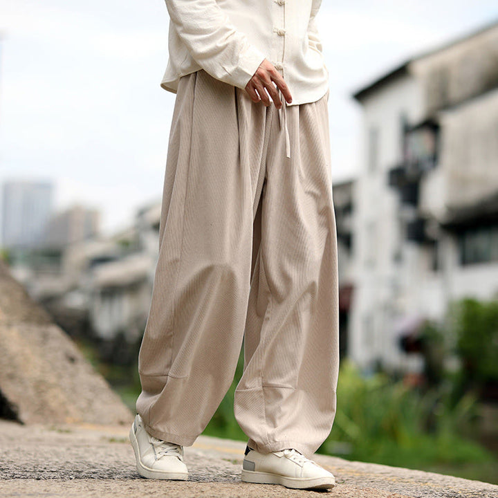 Buddha Stones Fall Solid Elastic Waist Drawstring Men's Harem Pants With Pockets - image 5