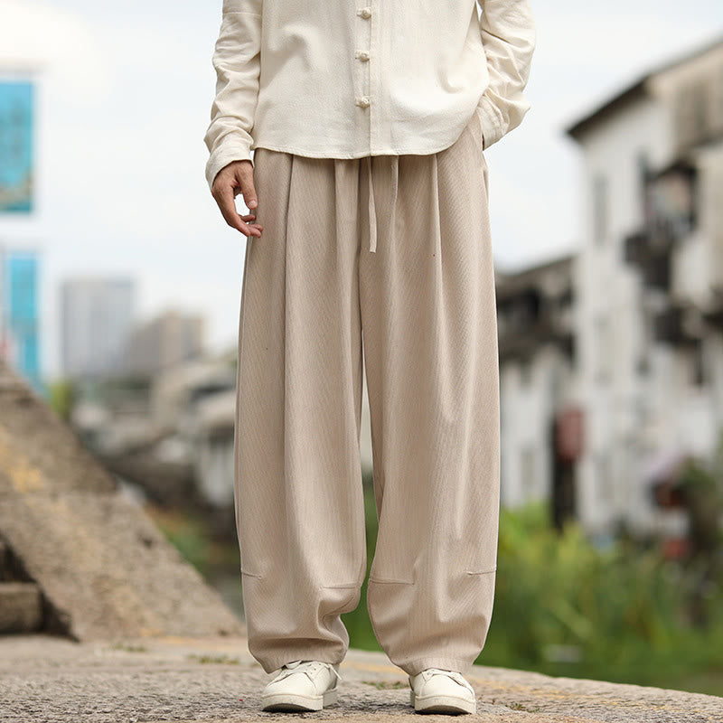 Buddha Stones Fall Solid Elastic Waist Drawstring Men's Harem Pants With Pockets - image 7