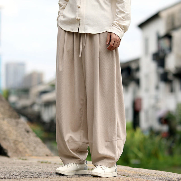 Buddha Stones Fall Solid Elastic Waist Drawstring Men's Harem Pants With Pockets - image 8